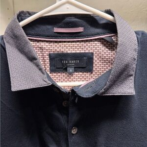 Ted Baker Men's Navy Shirt with Geometric Collar